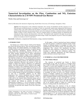 Numerical Investigation on the Flow, Combustion and Nox Emission Characteristics in a 10 MW Premixed Gas Burner Weibo Chen and Guixiong Liu*