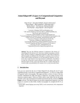 Adam Kilgarriff's Legacy to Computational Linguistics And