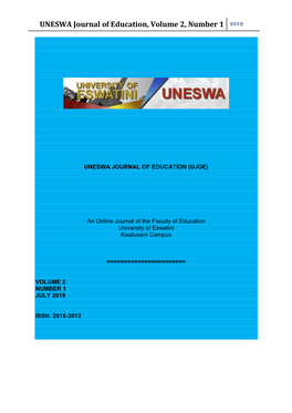 UNESWA Journal of Education, Volume 2, Number 1 2019