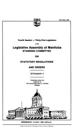 Legislative Assembly of Manitoba STANDING COMMITTEE