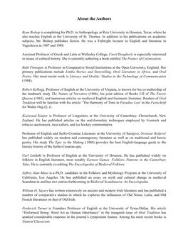 Oral Tradition Will Be Familiar with His Article “The Harmony of Time in Paradise Lost’ in the Festschrift for Walter Ong (2, I)