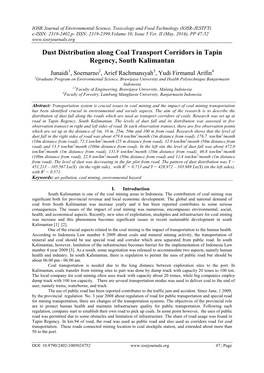 Dust Distribution Along Coal Transport Corridors in Tapin Regency, South Kalimantan