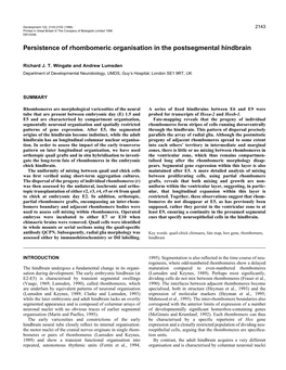 Persistence of Rhombomeric Organisation in the Postsegmental Hindbrain