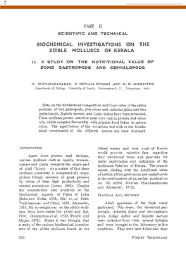 Biochemical Investigation on the Edible Molluscs of Kerala. 3. a Study on the Nutritional Value of Some Gastropods and Cephalopo