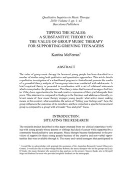 A Substantive Theory on the Value of Group Music Therapy for Supporting Grieving Teenagers