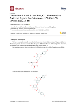 Correction: Lalani, S. and Poh, CL Flavonoids As Antiviral Agents For