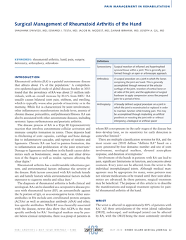 Surgical Management of Rheumatoid Arthritis of the Hand