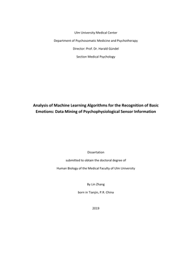 Analysis of Machine Learning Algorithms for the Recognition of Basic Emotions: Data Mining of Psychophysiological Sensor Information