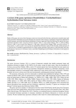 A Review of the Genus Apristurus (Chondrichthyes: Carcharhiniformes: Scyliorhinidae) from Taiwanese Waters