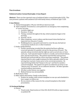 Tina Grosshans Unilateral Lattice Corneal Dystrophy: a Case Report