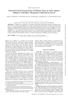 Natural Vertical Transmission of Ndumu Virus in Culex Pipiens (Diptera: Culicidae) Mosquitoes Collected As Larvae