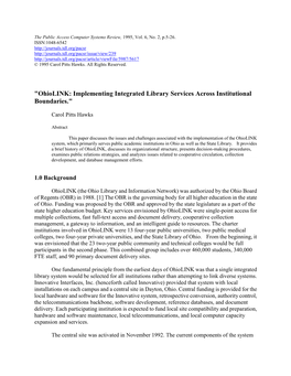 "Ohiolink: Implementing Integrated Library Services Across Institutional Boundaries."