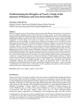 Problematizing the Metaphor of Travel: a Study of the Journeys of Humans and Texts from India to Tibet