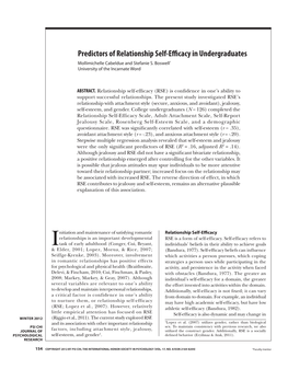 Predictors of Relationship Self-Efficacy in Undergraduates Mollimichelle Cabeldue and Stefanie S