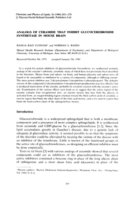 Analogs of Ceramide That Inhibit Glucocerebroside Synthetase in Mouse Brain