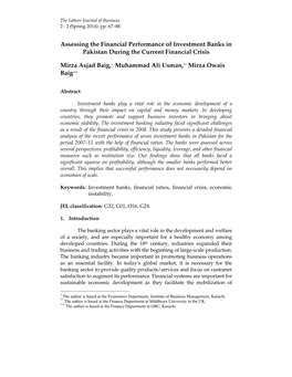 Assessing the Financial Performance of Investment Banks in Pakistan During the Current Financial Crisis