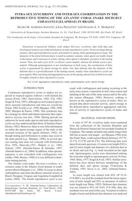 Intra-Sex Synchrony and Inter-Sex Coordination in the Reproductive Timing of the Atlantic Coral Snake Micrurus Corallinus (Elapidae) in Brazil