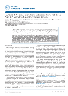 P68/Ddx5 RNA Helicase Interacts and Co-Localizes in Vivo with the De Novo DNA Methyltransferases Dnmt3a1 and Dnmt3a2 Anastasia Mpakali1,2#, Andriana G