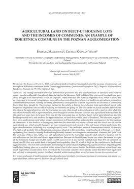 Agricultural Land on Built-Up Housing Lots and the Incomes of Communes: an Example of Rokietnica Commune in the Poznań Agglomeration
