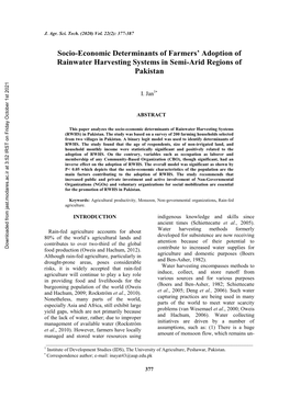 Socio-Economic Determinants of Farmers' Adoption of Rainwater