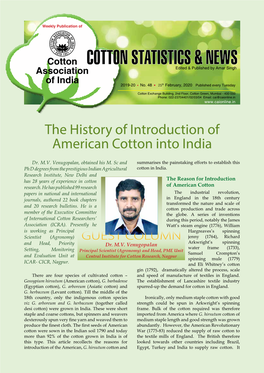 The History of Introduction of American Cotton Into India