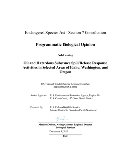 Section 7 Consultation Programmatic Biological Opinion