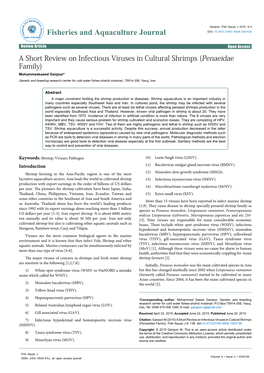 A Short Review on Infectious Viruses in Cultural Shrimps (Penaeidae Family)