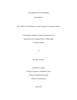 The Mixed-Race Asian Experience in American Drama a Dissertation Submitted