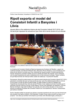 Ripoll Exporta El Model Del Consistori Infantil a Banyoles I Llívia