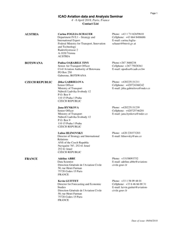 ICAO Aviation Data and Analysis Seminar 4 - 6 April 2018, Paris, France Contact List