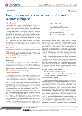Literature Review on Canine Parvoviral Enteritis Variants in Nigeria