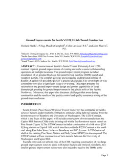 Ground Improvements for Seattle's U230 U-Link Tunnel Construction Richard Hanke1, P.Eng, Phaidra Campbell2, Colin Lavassar, P