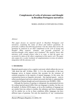 Complements of Verbs of Utterance and Thought in Brazilian Portuguese Narratives