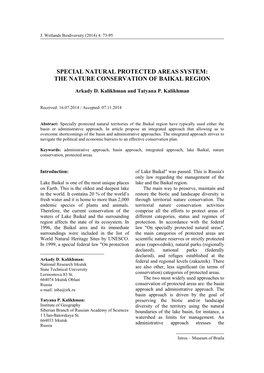 Special Natural Protected Areas System: the Nature Conservation of Baikal Region