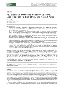 How Evaluative Informetrics Relates to Scientific, Socio-Historical, Political, Ethical and Personal Values