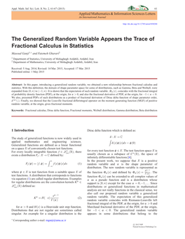 The Generalized Random Variable Appears the Trace of Fractional Calculus in Statistics