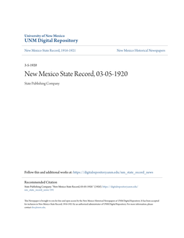 New Mexico State Record, 03-05-1920 State Publishing Company