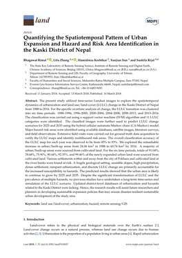 Quantifying the Spatiotemporal Pattern of Urban Expansion and Hazard and Risk Area Identiﬁcation in the Kaski District of Nepal