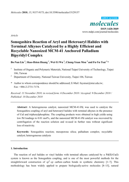 Sonogashira Reaction of Aryl and Heteroaryl Halides with Terminal