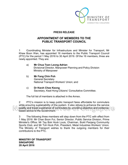 Appointment of Members to the Public Transport Council