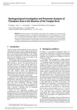 Hydrogeological Investigation and Parameter Analysis of Floodplain Area in the Reaches of the Yangtze River