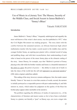 Use of Music in a Literary Text: the Masses, Security of the Middle Class, and Social Ascent in James Baldwin's “Sonny's B