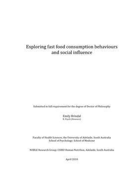 Exploring Fast Food Consumption Behaviours and Social Influence