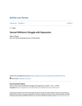 Samuel Williston's Struggle with Depression