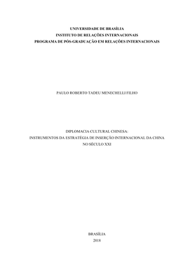 Universidade De Brasília Instituto De Relações Internacionais Programa De Pós-Graduação Em Relações Internacionais