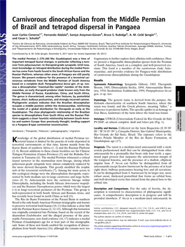 Carnivorous Dinocephalian from the Middle Permian of Brazil and Tetrapod Dispersal in Pangaea