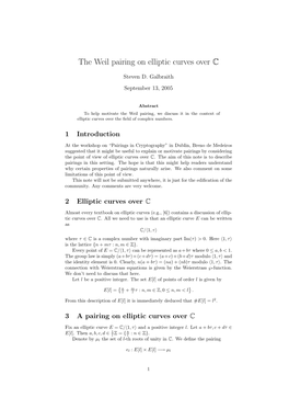 The Weil Pairing on Elliptic Curves Over C