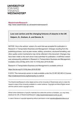 Westminsterresearch Low Cost Carriers and the Changing Fortunes