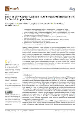 Effect of Low Copper Addition to As-Forged 304 Stainless Steel for Dental Applications