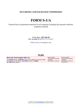 Biocrude Technologies USA, Inc. Form S-1/A Filed 2017-06-29